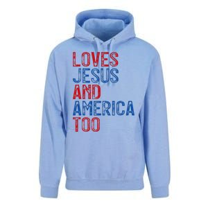 Retro Loves Jesus and America Too God Christian 4th of July Unisex Surf Hoodie