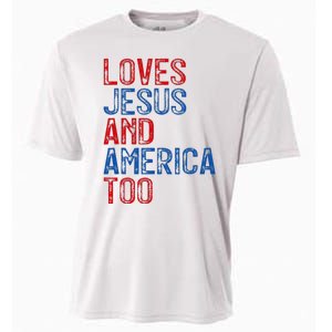 Retro Loves Jesus and America Too God Christian 4th of July Cooling Performance Crew T-Shirt