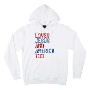 Retro Loves Jesus and America Too God Christian 4th of July Hoodie