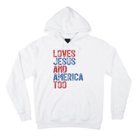 Retro Loves Jesus and America Too God Christian 4th of July Hoodie