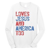 Retro Loves Jesus and America Too God Christian 4th of July Long Sleeve Shirt