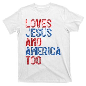 Retro Loves Jesus and America Too God Christian 4th of July T-Shirt