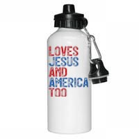 Retro Loves Jesus and America Too God Christian 4th of July Aluminum Water Bottle