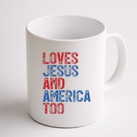 Retro Loves Jesus and America Too God Christian 4th of July Coffee Mug