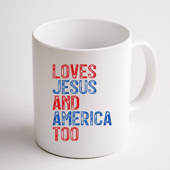 Retro Loves Jesus and America Too God Christian 4th of July Coffee Mug