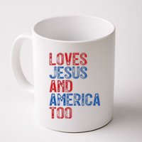 Retro Loves Jesus and America Too God Christian 4th of July Coffee Mug