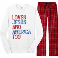 Retro Loves Jesus and America Too God Christian 4th of July Long Sleeve Pajama Set