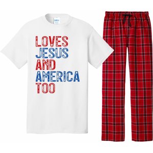 Retro Loves Jesus and America Too God Christian 4th of July Pajama Set