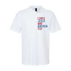 Retro Loves Jesus and America Too God Christian 4th of July Softstyle Adult Sport Polo