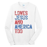 Retro Loves Jesus and America Too God Christian 4th of July Tall Long Sleeve T-Shirt