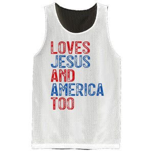 Retro Loves Jesus and America Too God Christian 4th of July Mesh Reversible Basketball Jersey Tank