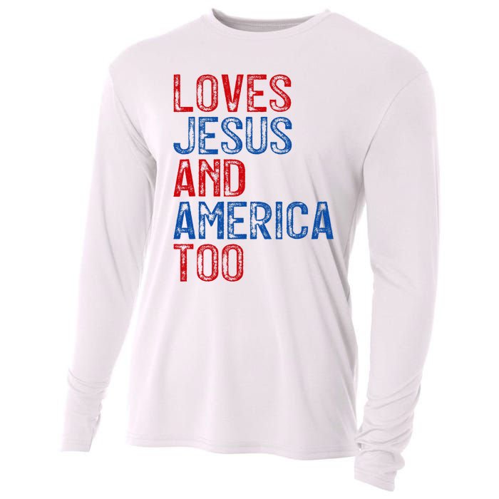 Retro Loves Jesus and America Too God Christian 4th of July Cooling Performance Long Sleeve Crew