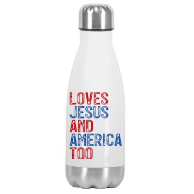 Retro Loves Jesus and America Too God Christian 4th of July Stainless Steel Insulated Water Bottle