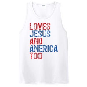 Retro Loves Jesus and America Too God Christian 4th of July PosiCharge Competitor Tank