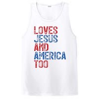 Retro Loves Jesus and America Too God Christian 4th of July PosiCharge Competitor Tank