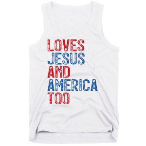 Retro Loves Jesus and America Too God Christian 4th of July Tank Top