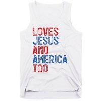 Retro Loves Jesus and America Too God Christian 4th of July Tank Top