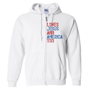 Retro Loves Jesus and America Too God Christian 4th of July Full Zip Hoodie