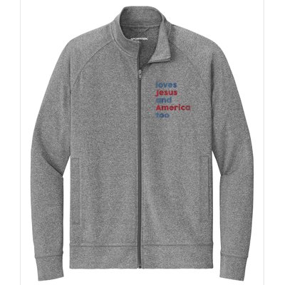 Retro Loves Jesus And America Too God Christian 4th Of July Stretch Full-Zip Cadet Jacket