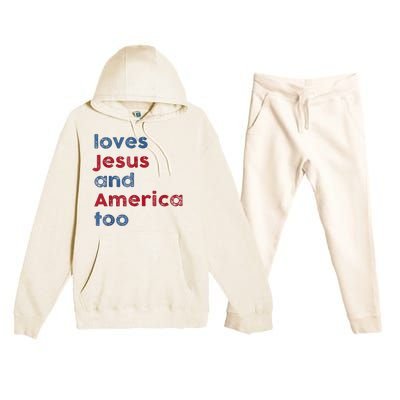 Retro Loves Jesus And America Too God Christian 4th Of July Premium Hooded Sweatsuit Set