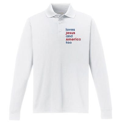 Retro Loves Jesus And America Too God Christian 4th Of July Performance Long Sleeve Polo