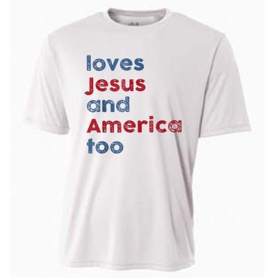 Retro Loves Jesus And America Too God Christian 4th Of July Cooling Performance Crew T-Shirt