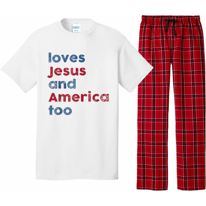 Retro Loves Jesus And America Too God Christian 4th Of July Pajama Set