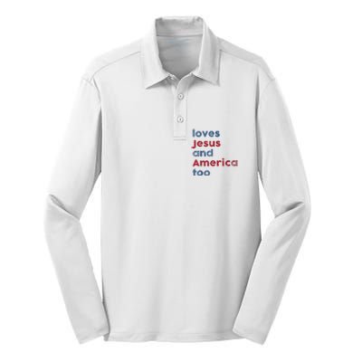 Retro Loves Jesus And America Too God Christian 4th Of July Silk Touch Performance Long Sleeve Polo