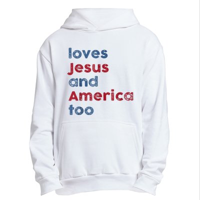 Retro Loves Jesus And America Too God Christian 4th Of July Urban Pullover Hoodie