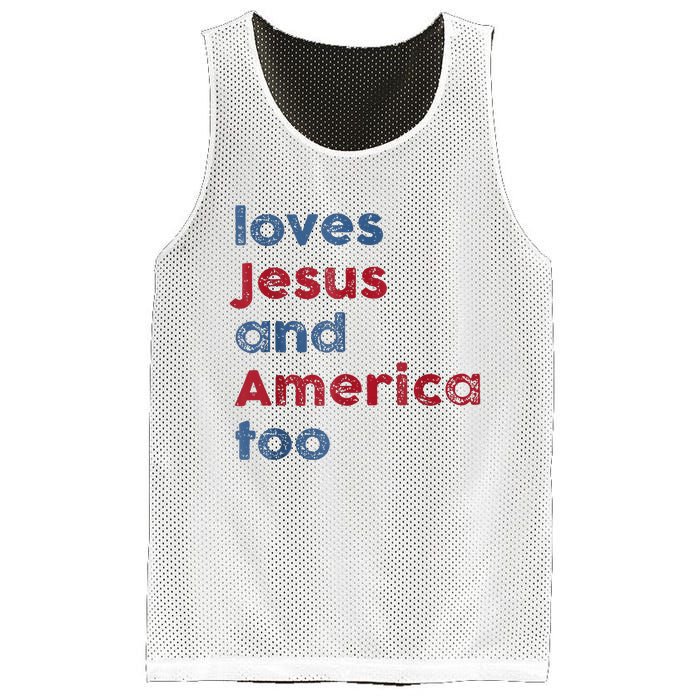 Retro Loves Jesus And America Too God Christian 4th Of July Mesh Reversible Basketball Jersey Tank