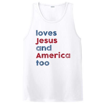 Retro Loves Jesus And America Too God Christian 4th Of July PosiCharge Competitor Tank