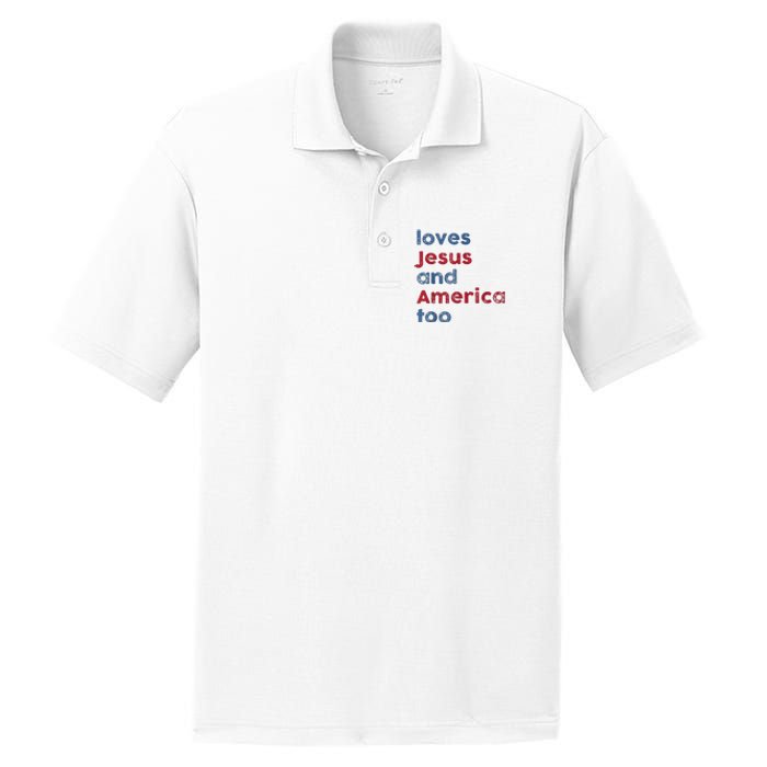 Retro Loves Jesus And America Too God Christian 4th Of July PosiCharge RacerMesh Polo