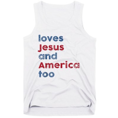 Retro Loves Jesus And America Too God Christian 4th Of July Tank Top