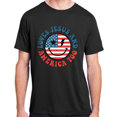 Retro Loves Jesus And America Too God Christian 4th Of July Adult ChromaSoft Performance T-Shirt