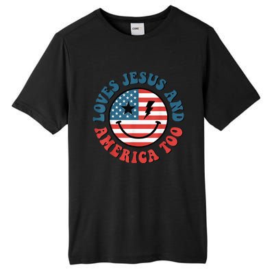 Retro Loves Jesus And America Too God Christian 4th Of July Tall Fusion ChromaSoft Performance T-Shirt