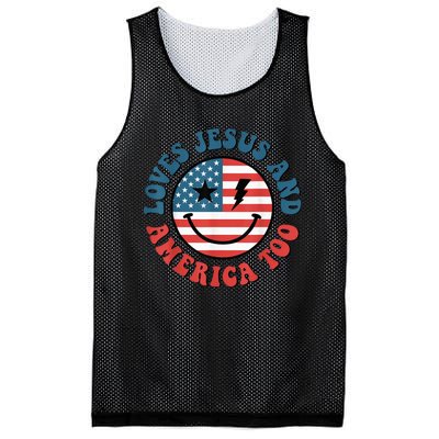 Retro Loves Jesus And America Too God Christian 4th Of July Mesh Reversible Basketball Jersey Tank