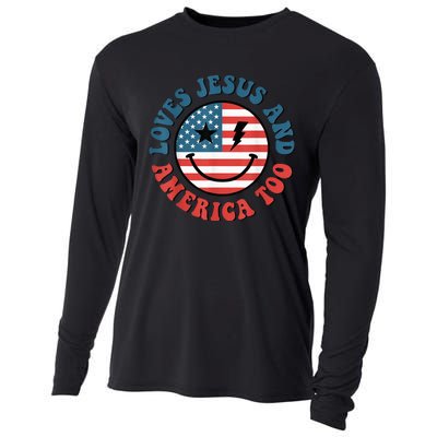 Retro Loves Jesus And America Too God Christian 4th Of July Cooling Performance Long Sleeve Crew