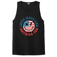 Retro Loves Jesus And America Too God Christian 4th Of July PosiCharge Competitor Tank