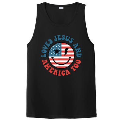 Retro Loves Jesus And America Too God Christian 4th Of July PosiCharge Competitor Tank