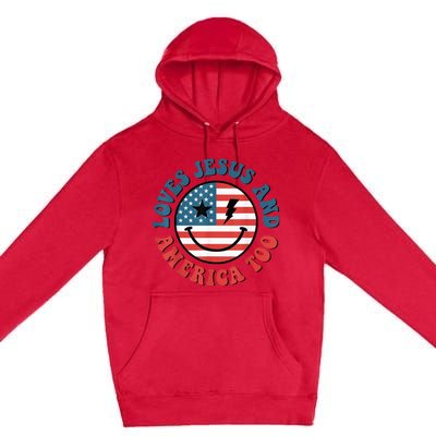 Retro Loves Jesus And America Too God Christian 4th Of July Premium Pullover Hoodie