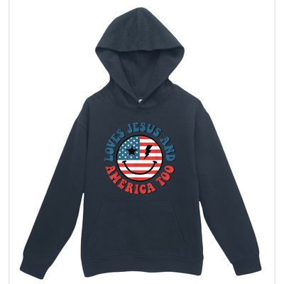 Retro Loves Jesus And America Too God Christian 4th Of July Urban Pullover Hoodie