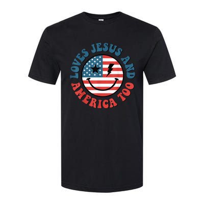 Retro Loves Jesus And America Too God Christian 4th Of July Softstyle® CVC T-Shirt