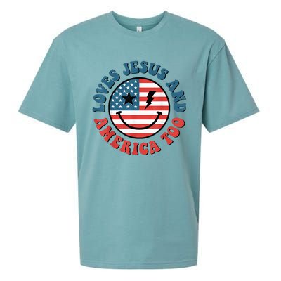 Retro Loves Jesus And America Too God Christian 4th Of July Sueded Cloud Jersey T-Shirt