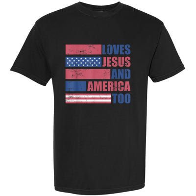 Retro Loves Jesus and America Too God Christian 4th of July Garment-Dyed Heavyweight T-Shirt