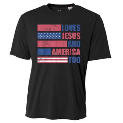 Retro Loves Jesus and America Too God Christian 4th of July Cooling Performance Crew T-Shirt