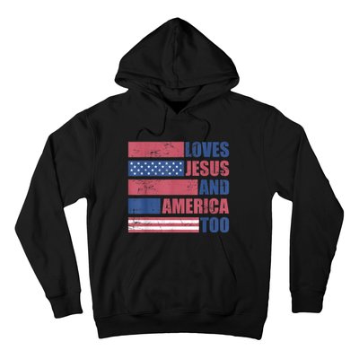 Retro Loves Jesus and America Too God Christian 4th of July Hoodie