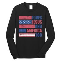 Retro Loves Jesus and America Too God Christian 4th of July Long Sleeve Shirt