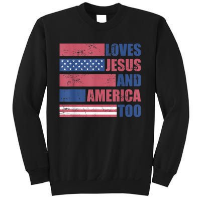 Retro Loves Jesus and America Too God Christian 4th of July Sweatshirt