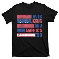 Retro Loves Jesus and America Too God Christian 4th of July T-Shirt