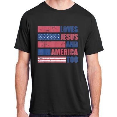 Retro Loves Jesus and America Too God Christian 4th of July Adult ChromaSoft Performance T-Shirt